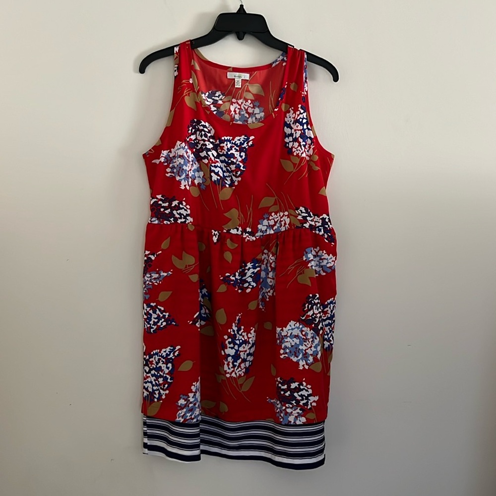 Anthropologie Porridge Petaluma Mini Dress Red Blue Floral Blue Stripes Size M